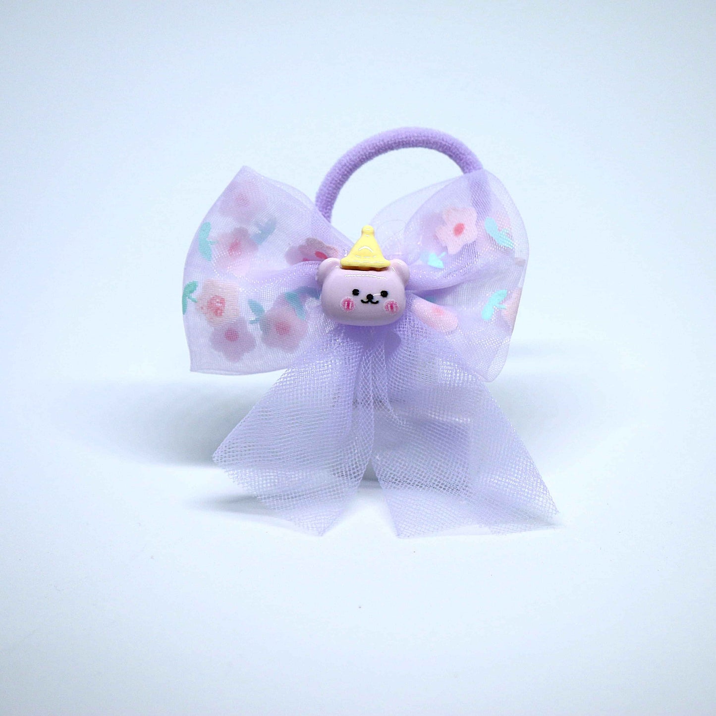 Purple Party Bear Bow Hair Ties || Rubber Bands