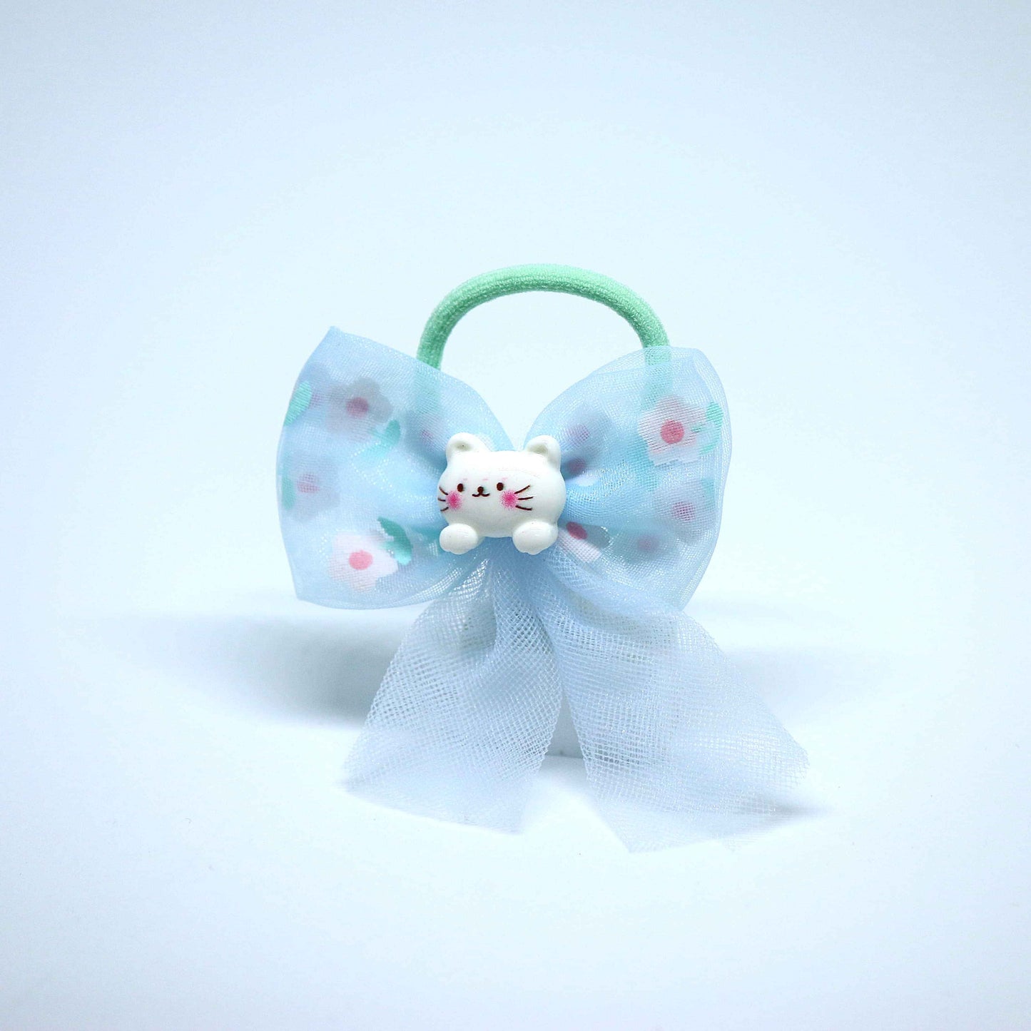 Blue Kitty Bow Hair Ties || Rubber Bands