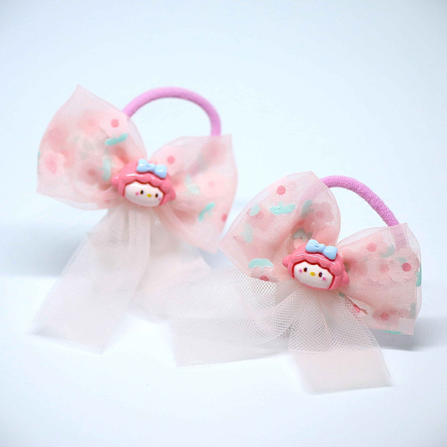 Pink Girl Bow Hair Ties || Rubber Bands