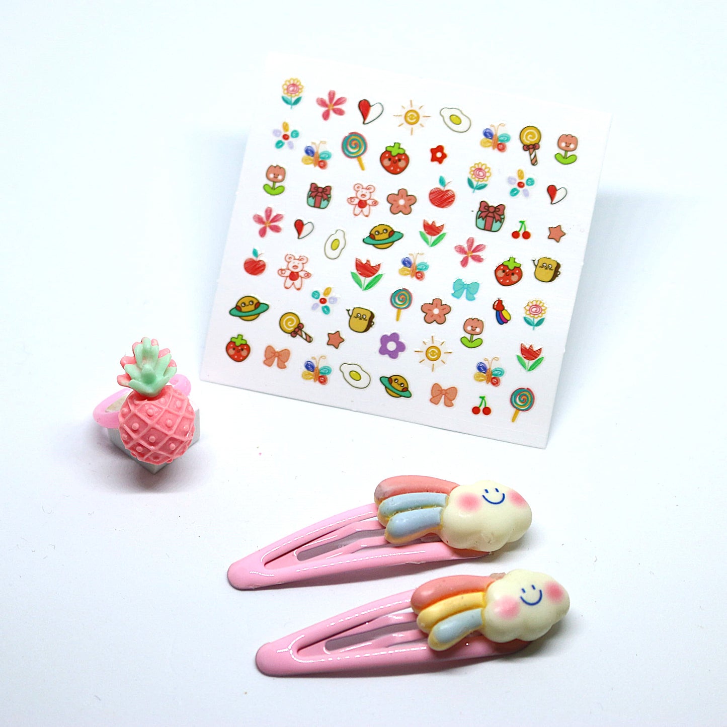 Happy Cloud Kids' Accessories Combo Set - Hair Clip, Cute Ring and Nail Stickers