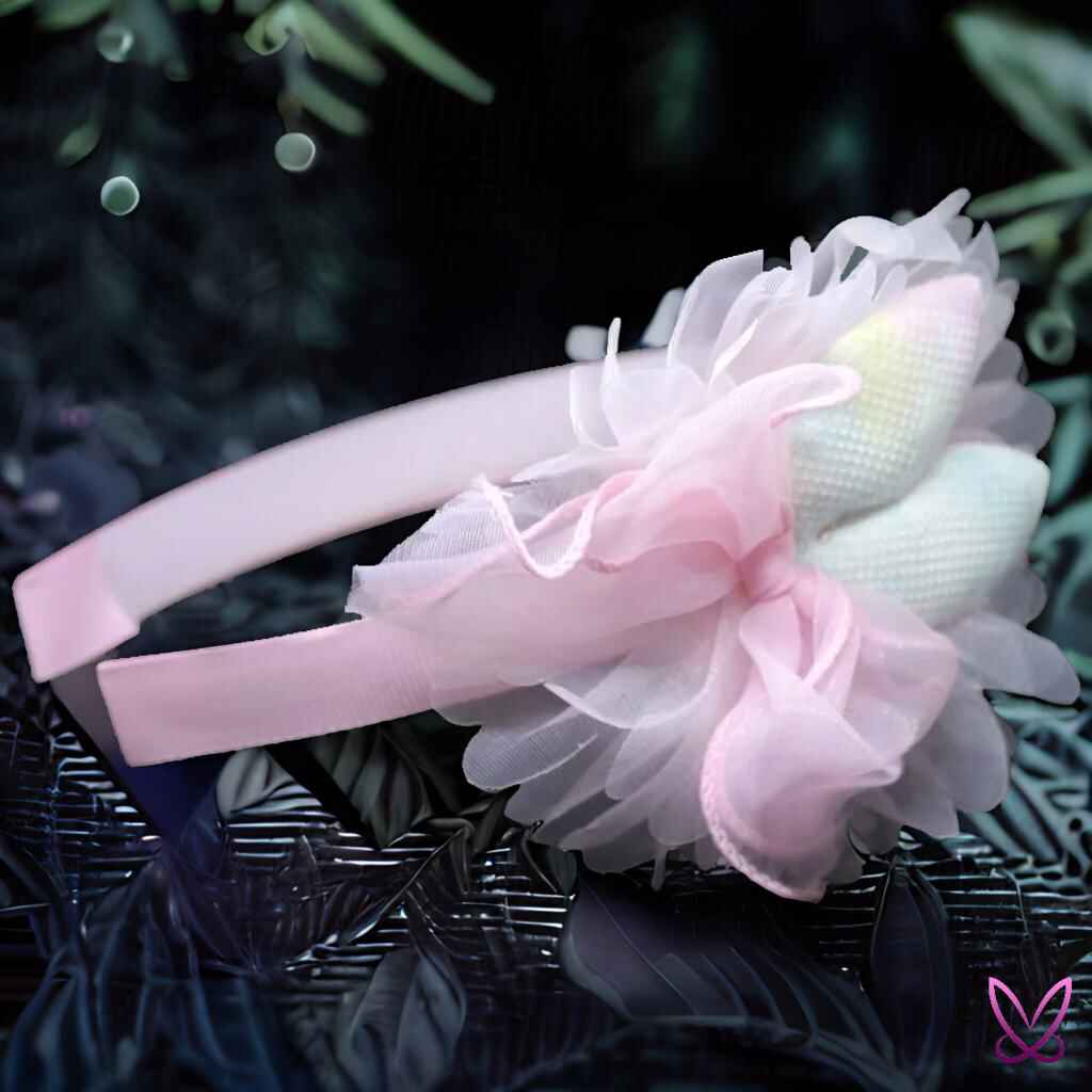Bunny Ear Hairband - Baby Pink with Blue and Yellow Ears