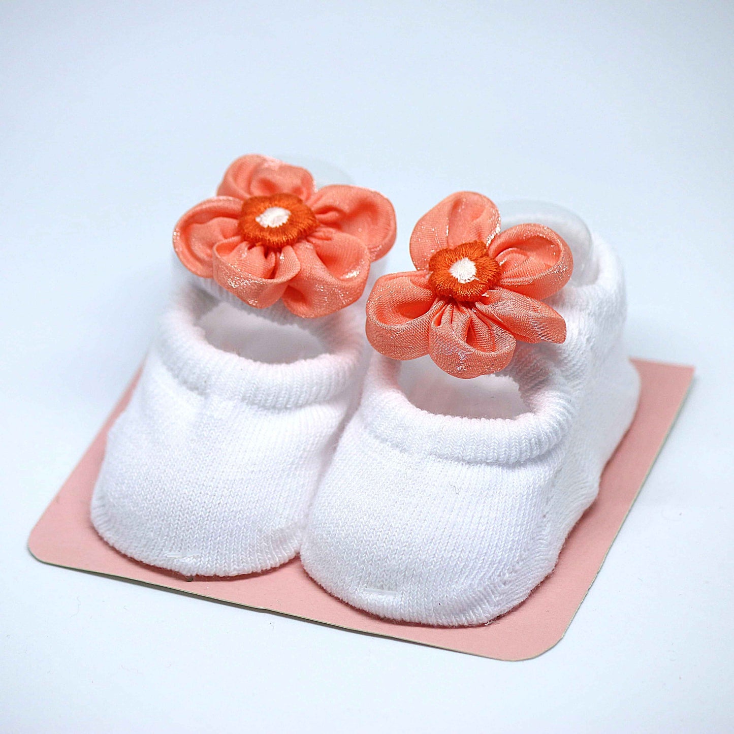 White and Peachy Orange Floral Socks and Hairband Set