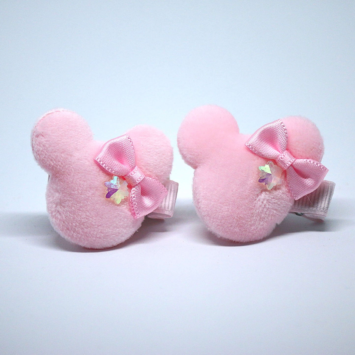 Fluffy Mickey Mouse Baby Pink Bow Clips