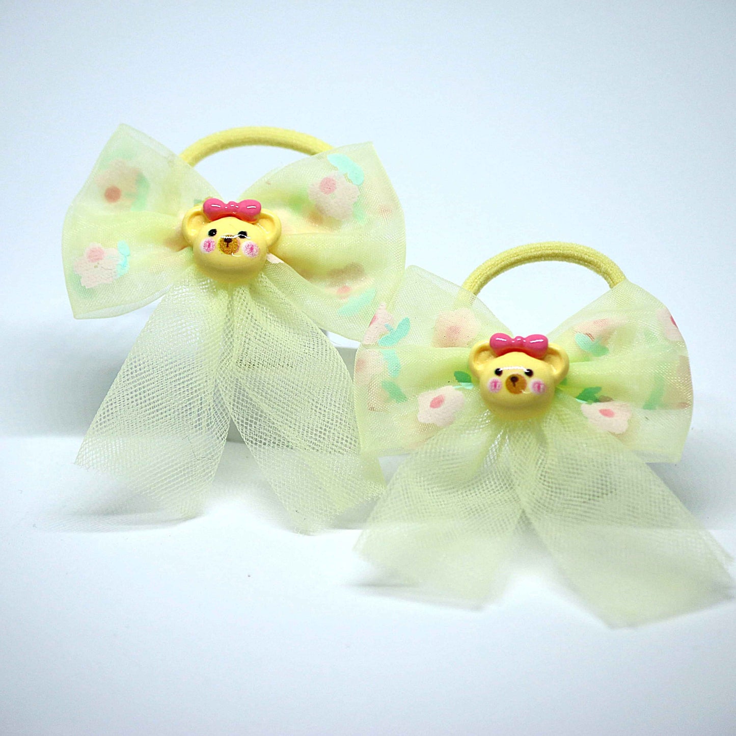 Yellow Teddy Bow Hair Ties || Rubber Bands