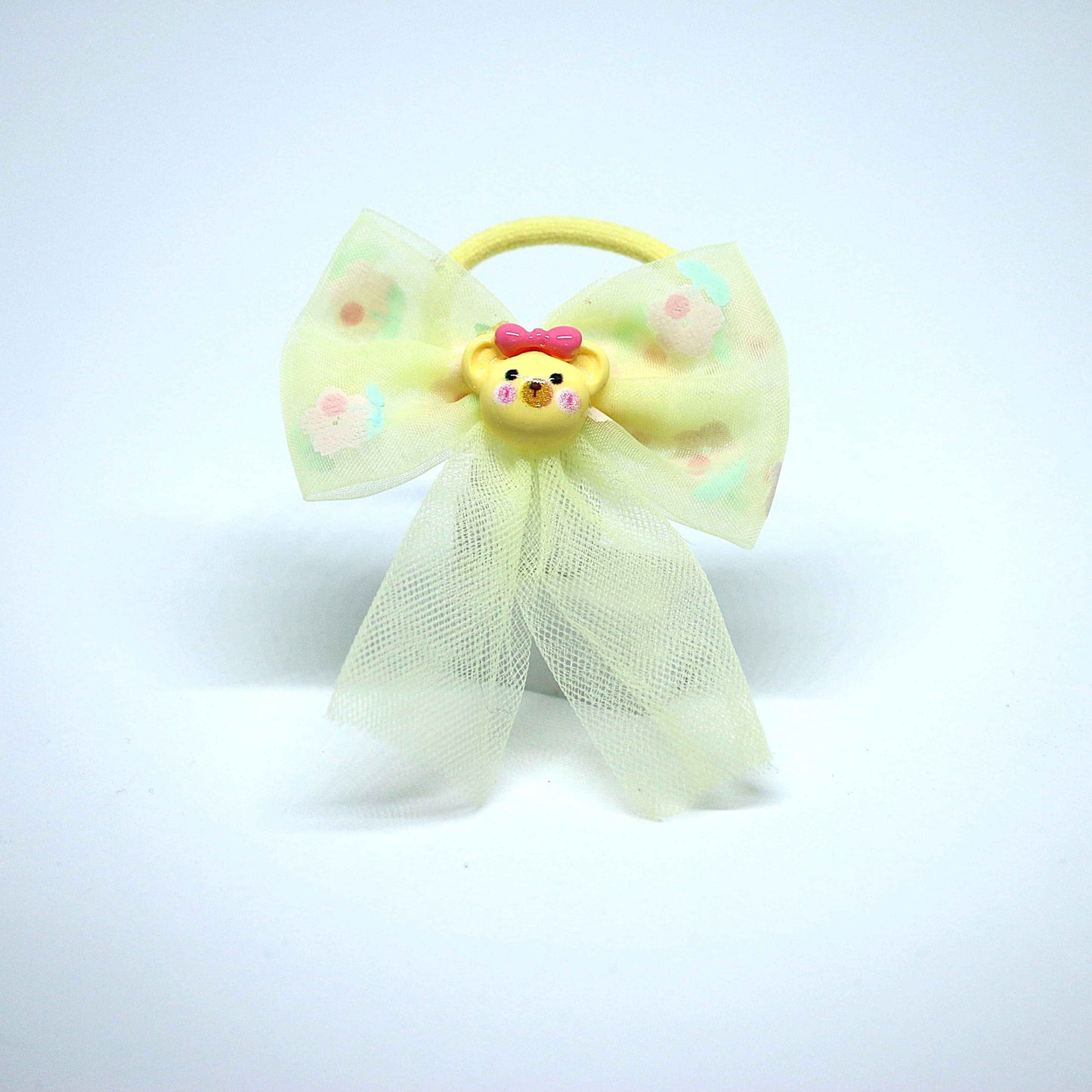 Yellow Teddy Bow Hair Ties || Rubber Bands