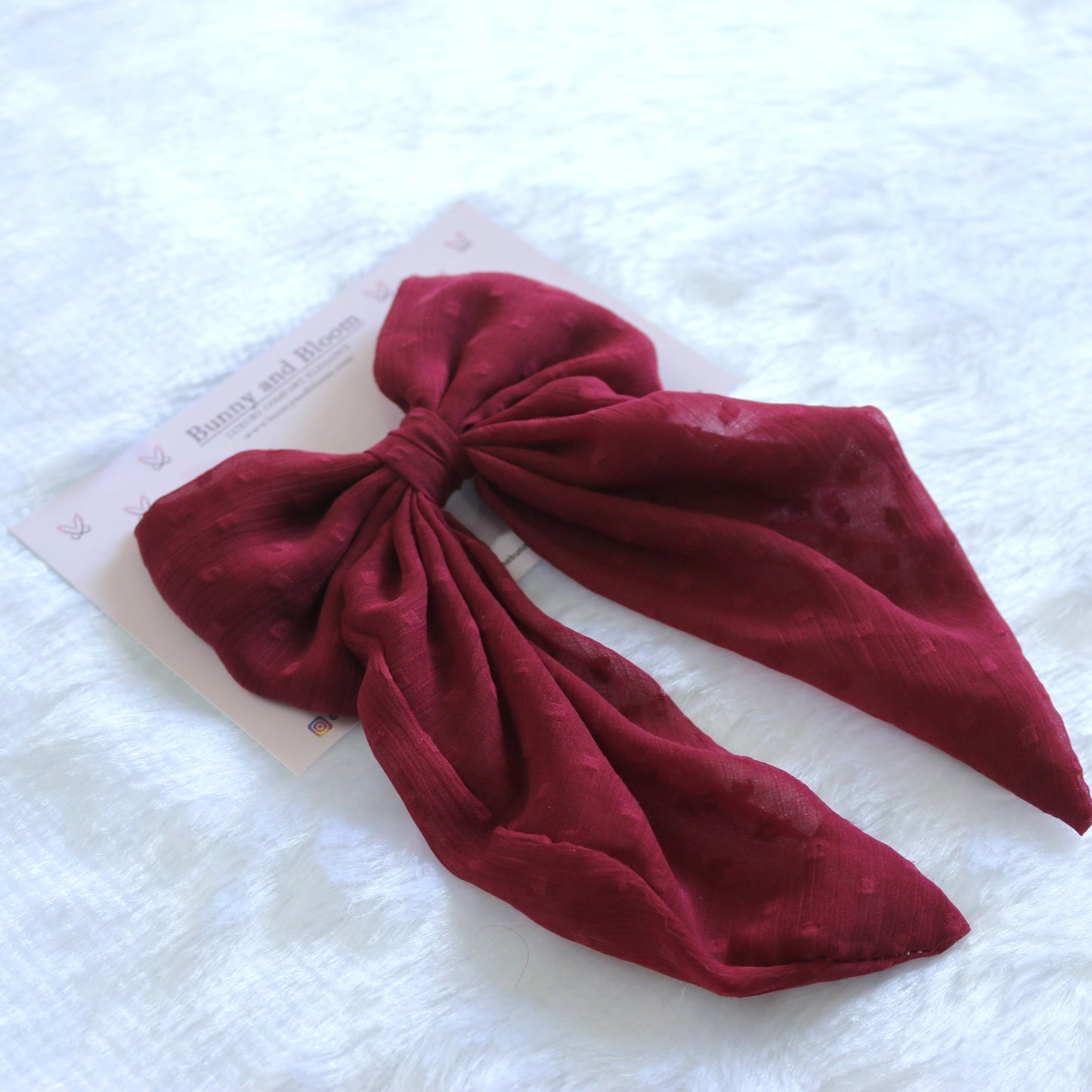 Redish Maroon Dotted Bow Hair Clips