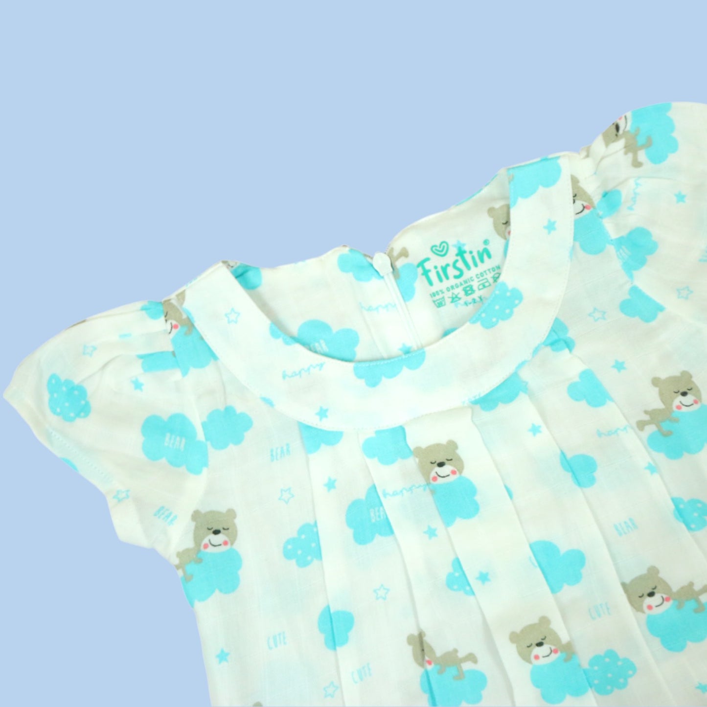 Cloudy Bear Sleeved Frill Muslin Frock
