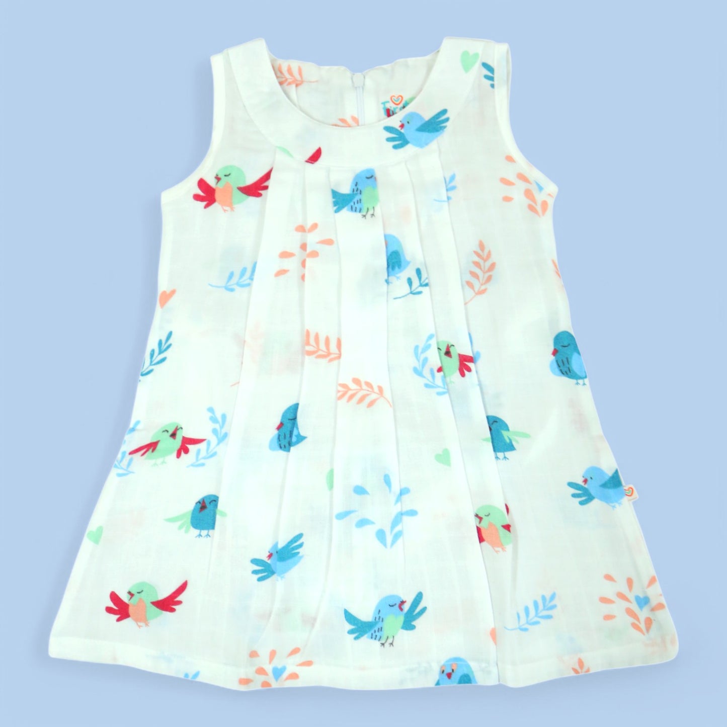Whimsical Bird Sleeveless Frill Muslin Frock