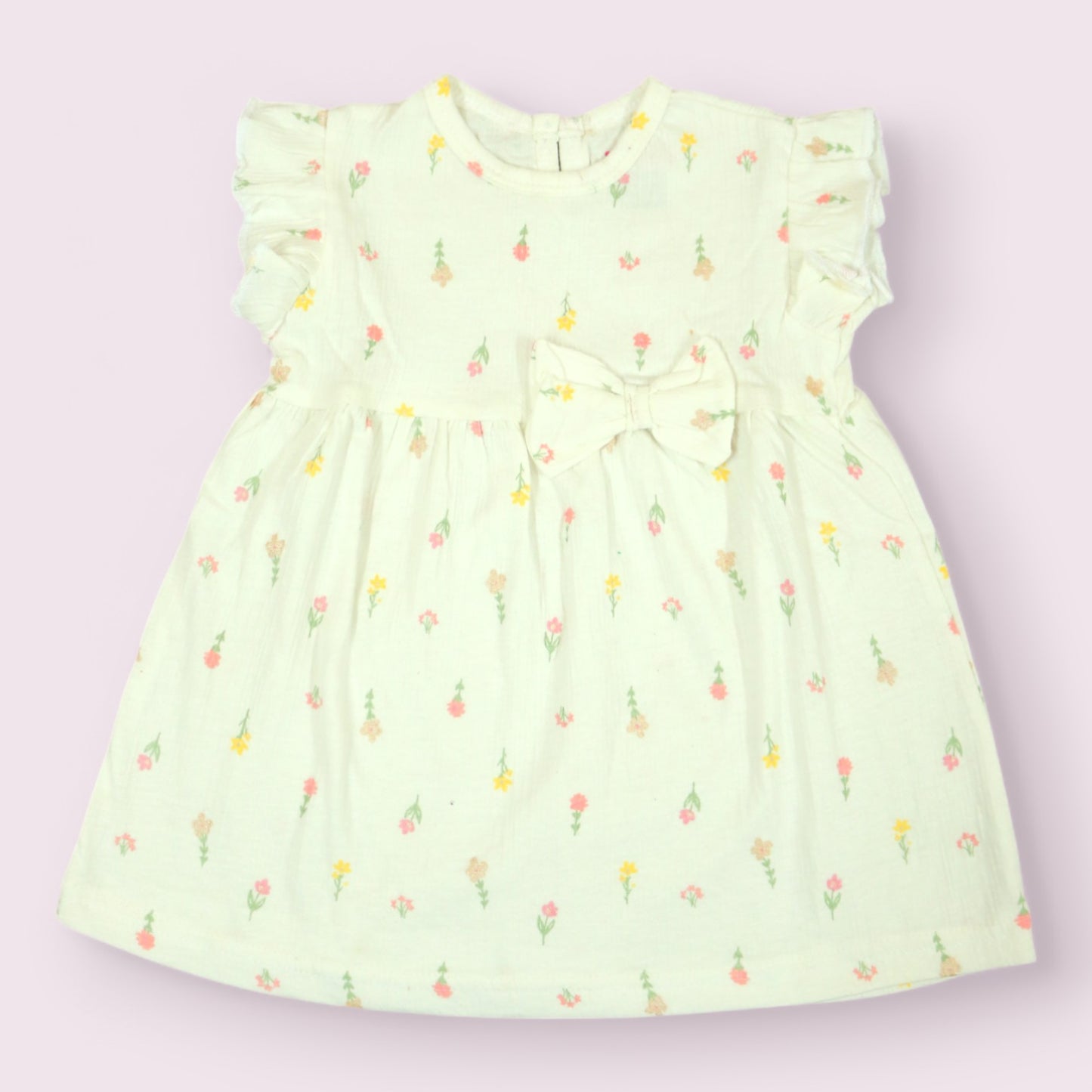 Blossom Charm Frill-Sleeved Crinkled Frock
