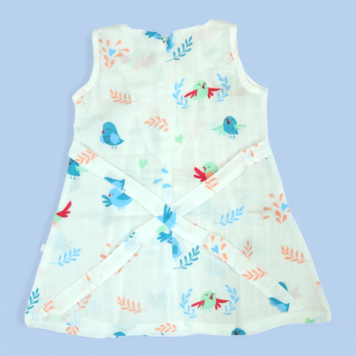 Whimsical Bird Sleeveless Frill Muslin Frock