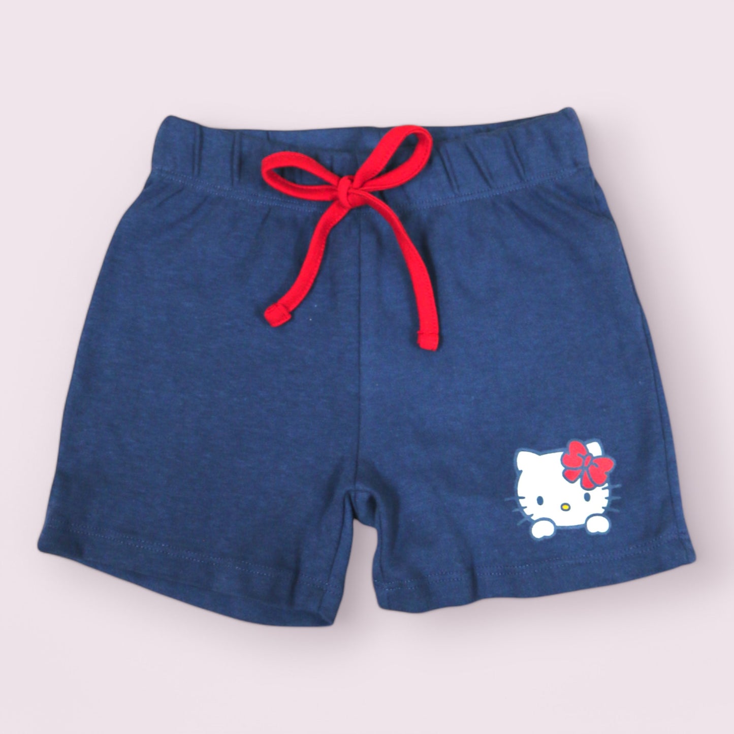 Navy Blue Cotton Shorts with Adorable Kitty Print