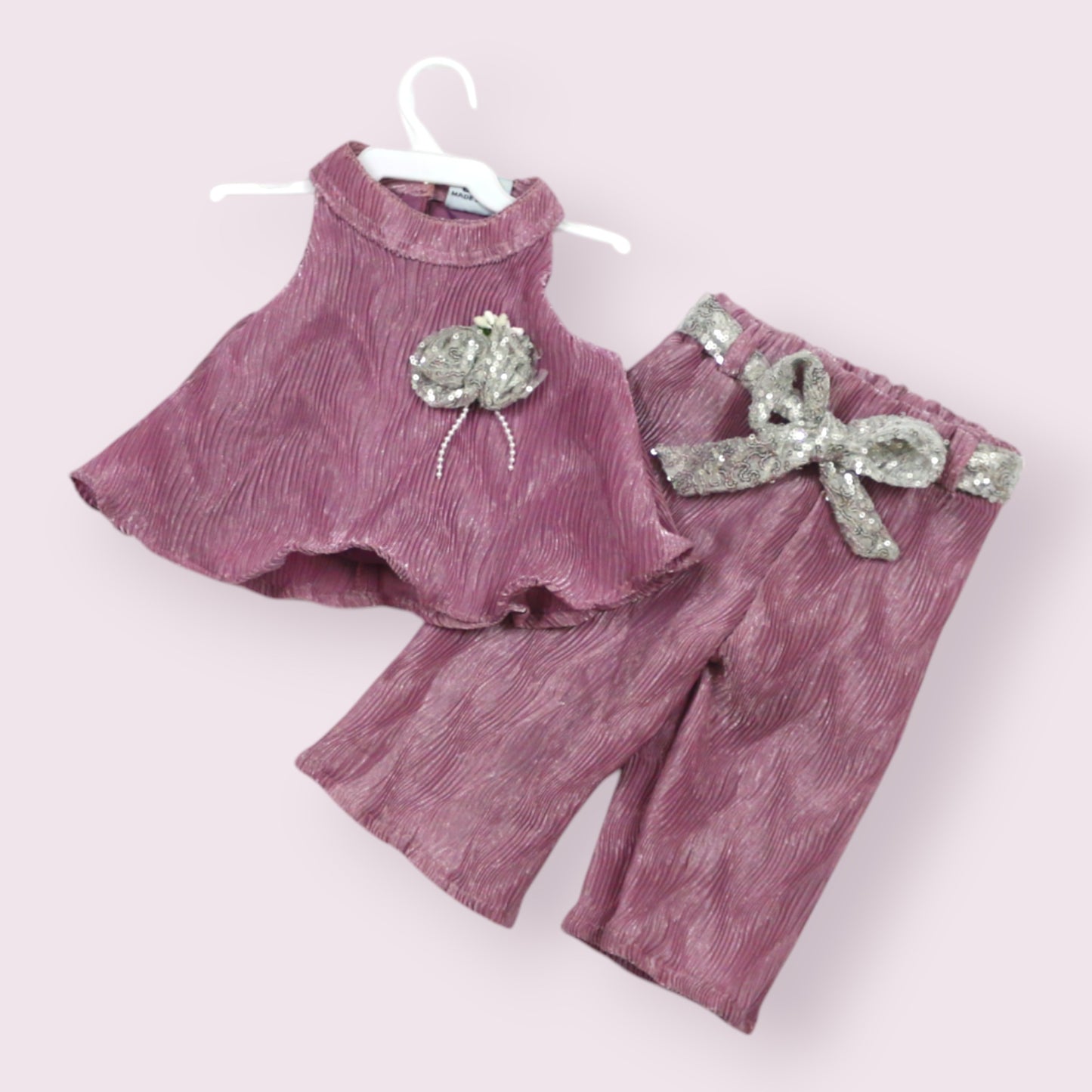 Elegant Purple Sleeveless Top & Pants Set – Shimmer Party Style