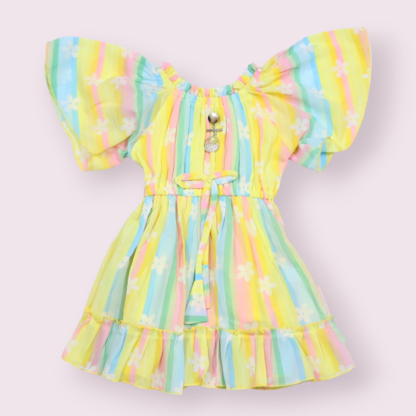 Delightful Pastel Butterfly Sleeve Frock