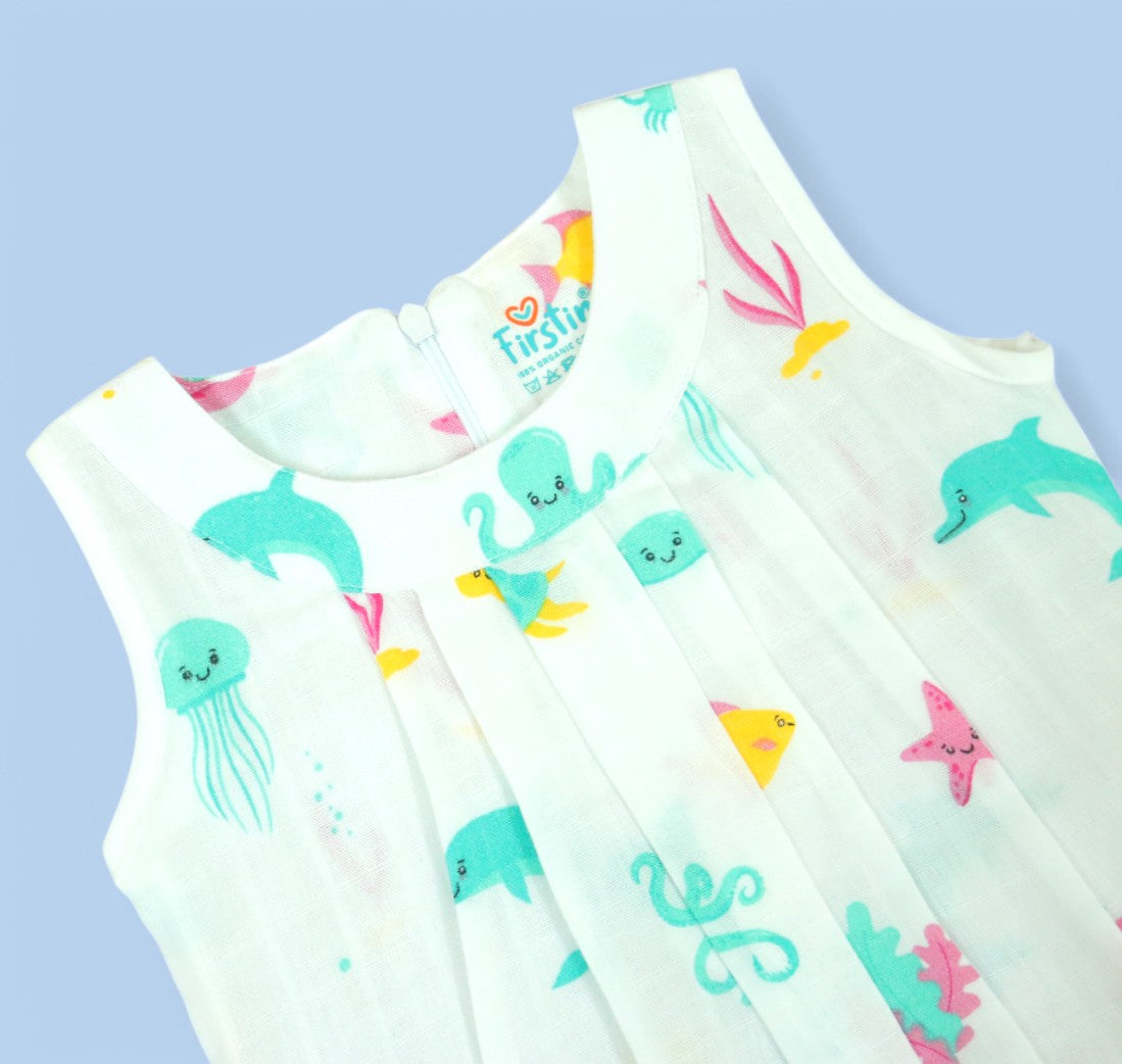Ocean Wonderland Sleeveless Frill Muslin Frock