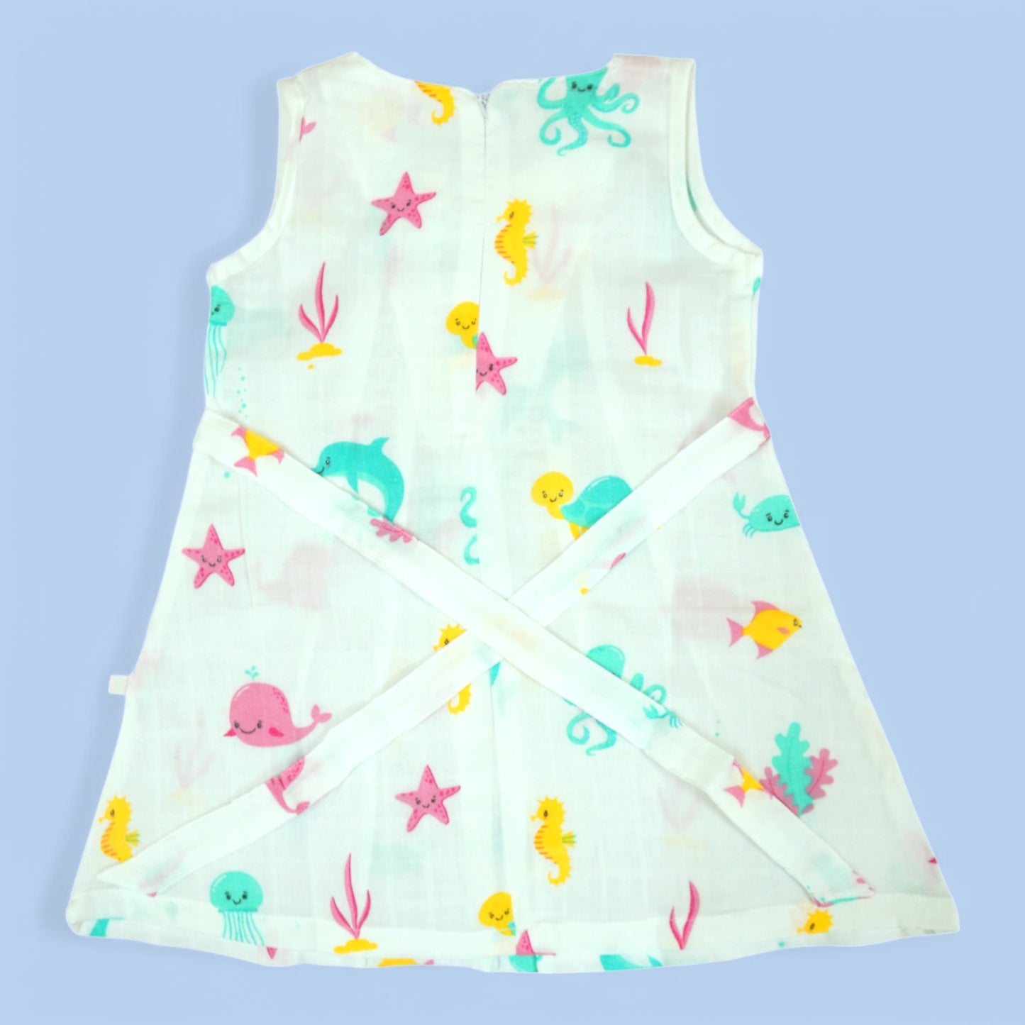 Ocean Wonderland Sleeveless Frill Muslin Frock