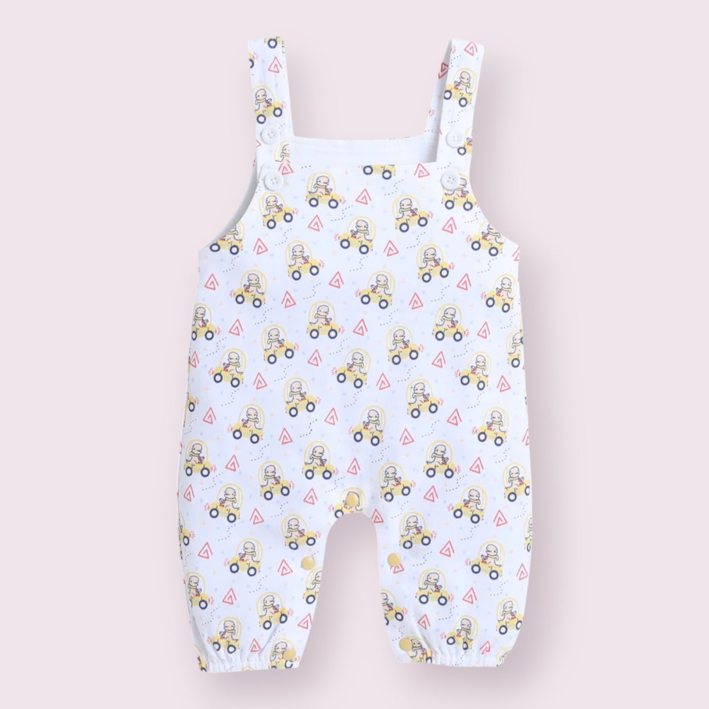 Yellow Car Print Dungaree Set - Long Sleeve Top & Overalls