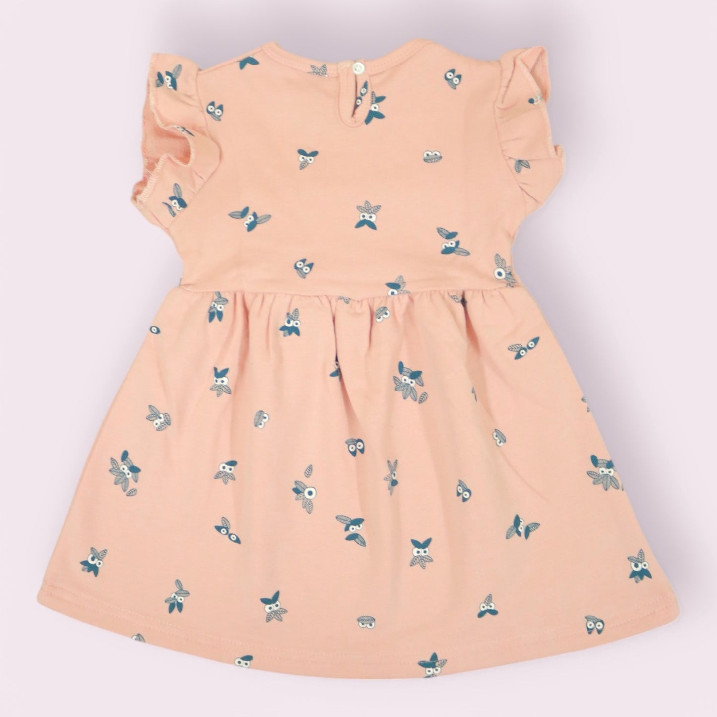 Peachy Owl Frill-Sleeved Frock