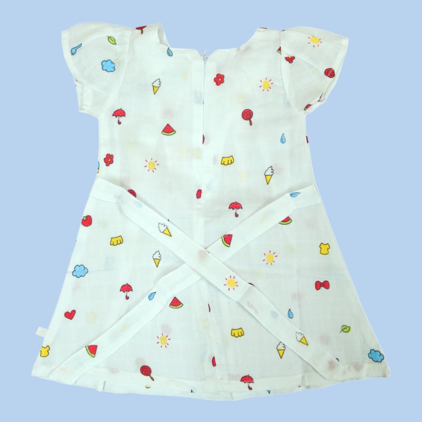 Colorful Icon Sleeved Muslin Frill Frock