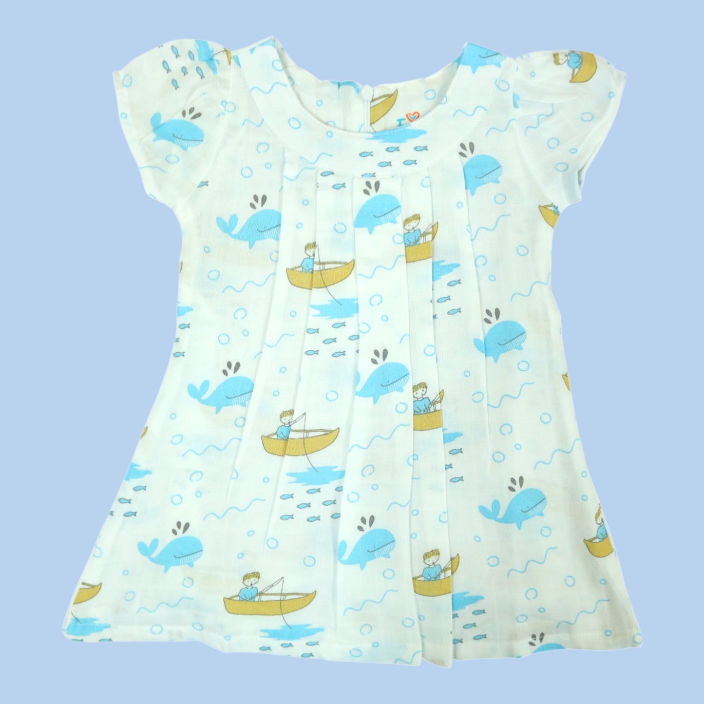 Dolphin Adventure Sleeved Frill Muslin Frock