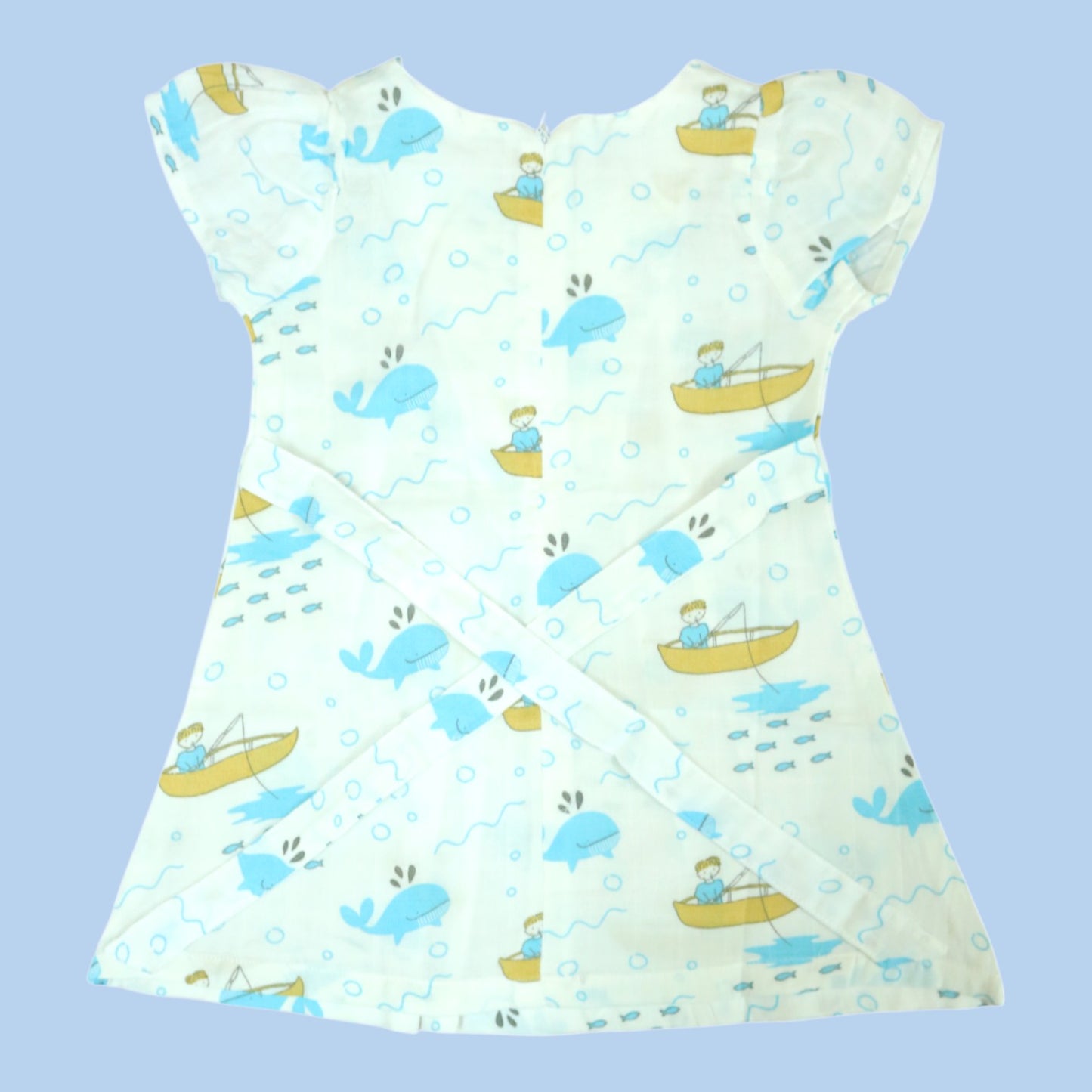 Dolphin Adventure Sleeved Frill Muslin Frock