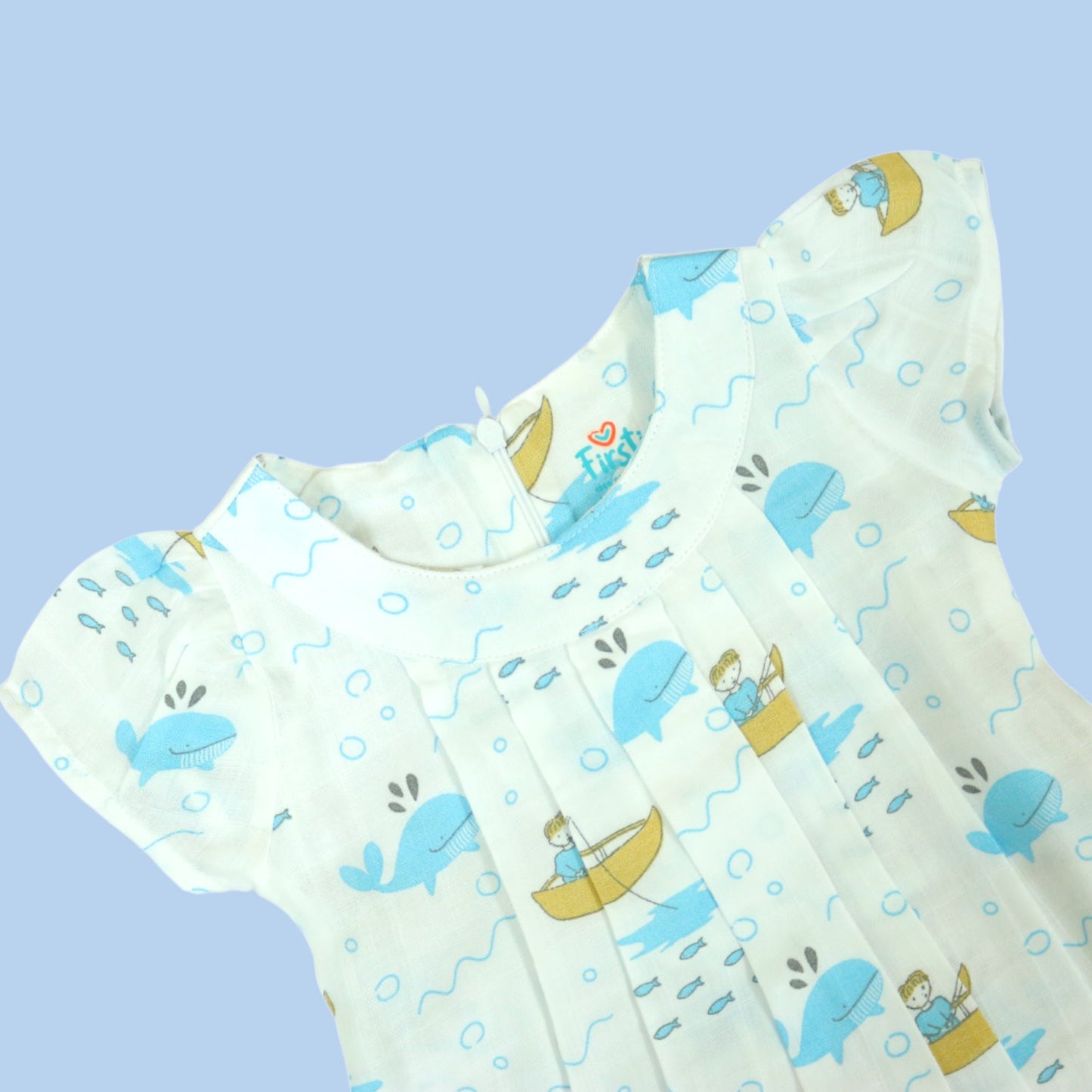 Dolphin Adventure Sleeved Frill Muslin Frock