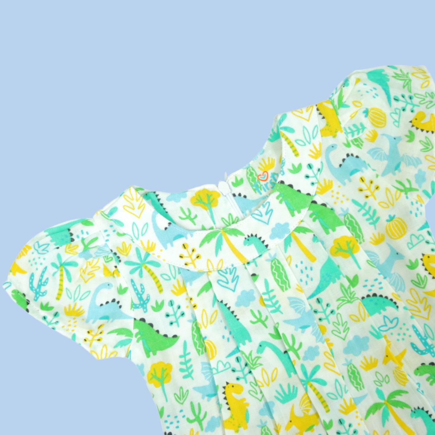 Dinosaur Jungle Sleeved Frill Muslin Frock