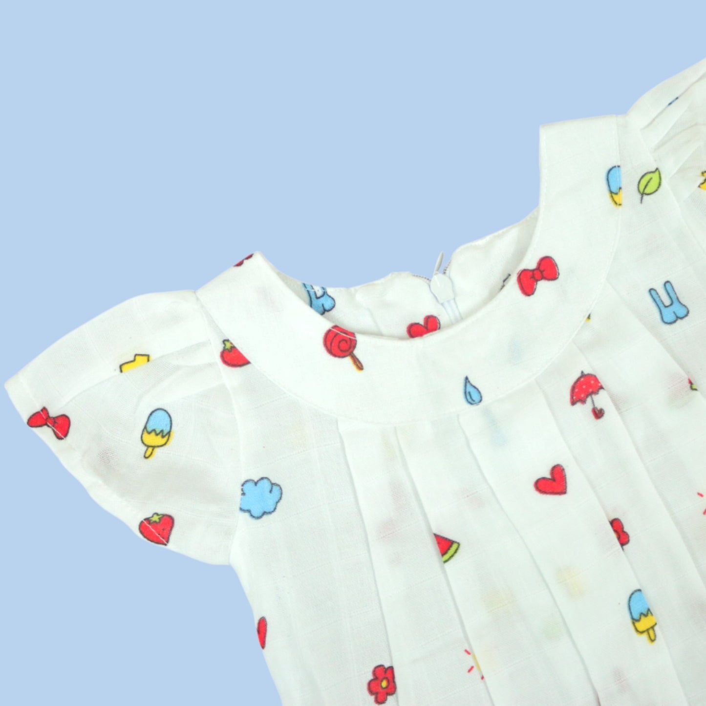 Colorful Icon Sleeved Muslin Frill Frock