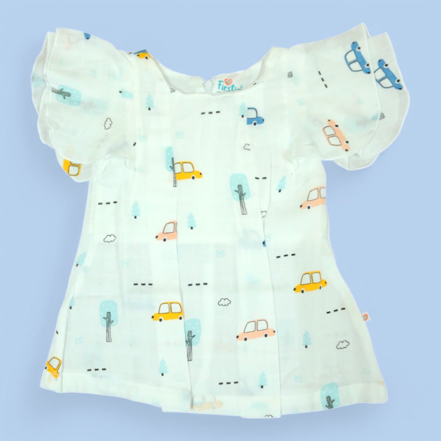 Road Trip Adventure Butterfly-Sleeved Muslin Frock