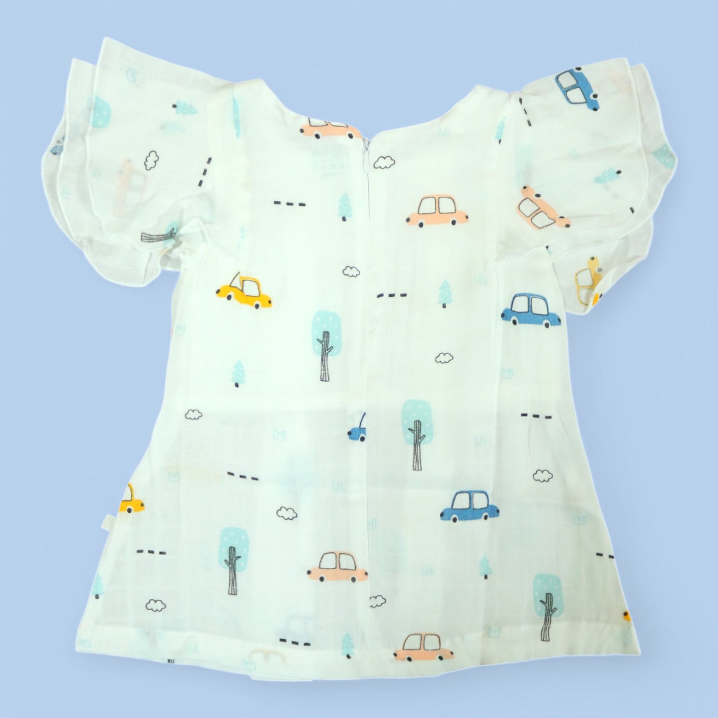 Road Trip Adventure Butterfly-Sleeved Muslin Frock