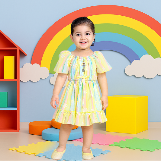Delightful Pastel Butterfly Sleeve Frock