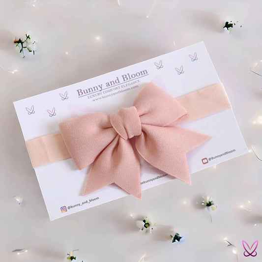 Plain Bow Hairband - Peachy Pink