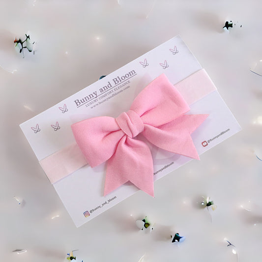 Plain Bow Hairband - Baby Pink
