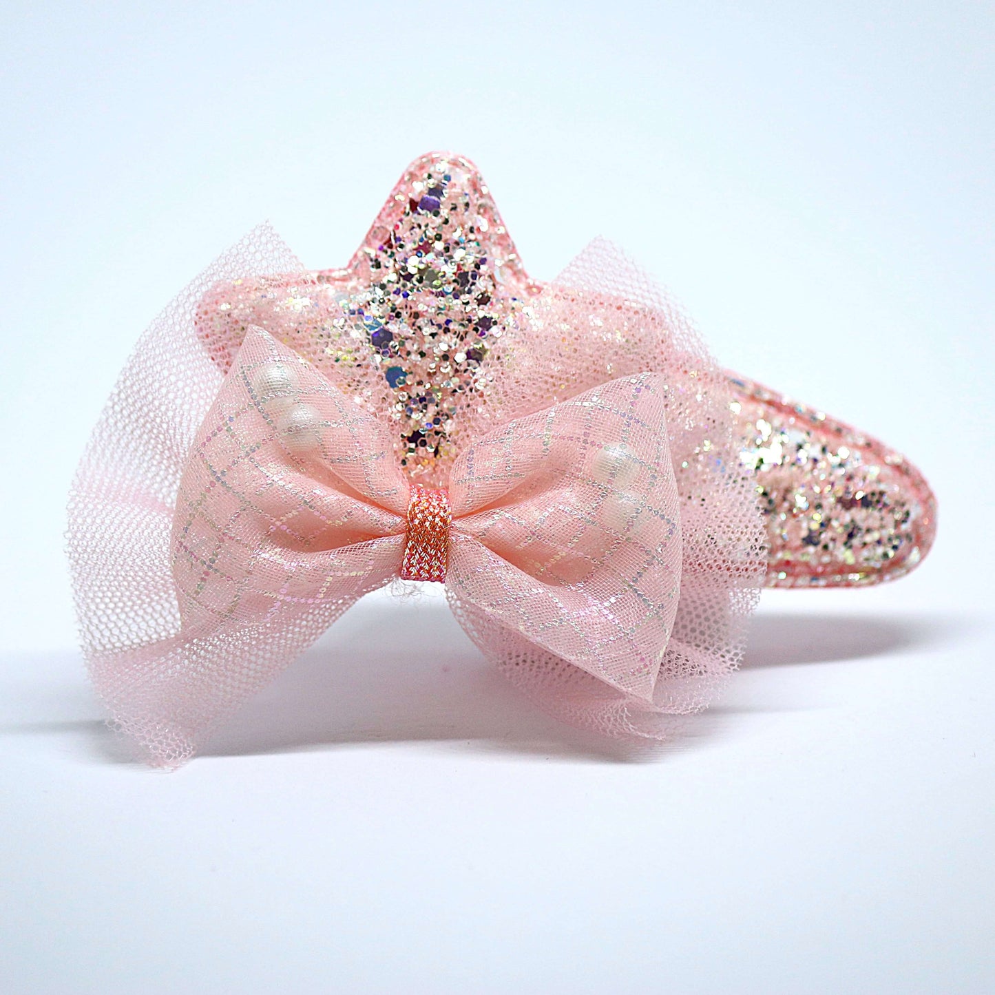 Glittery Rose Gold Bow Star Hair Clips