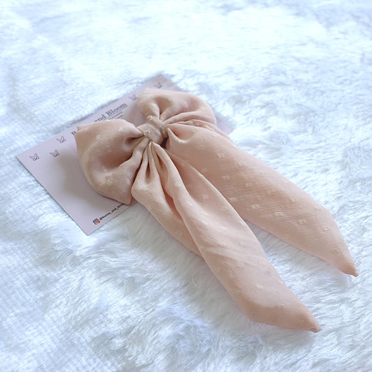 Peachy Pink Dotted Bow Hair Clips
