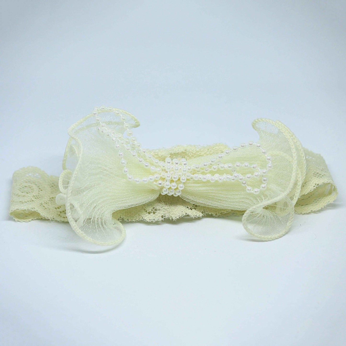 Cream Bow Baby Socks and Matching Pearl Hairband