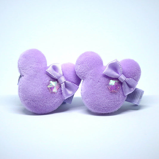 Lavender Mickey Mouse Plush Bow Clips