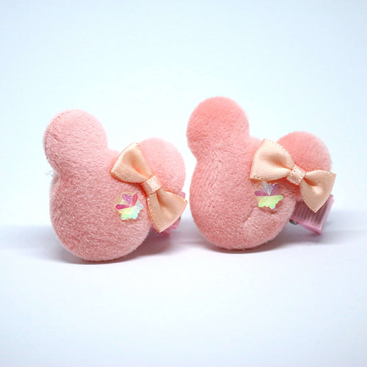 Peachy Mickey Mouse Plush Bow Clips