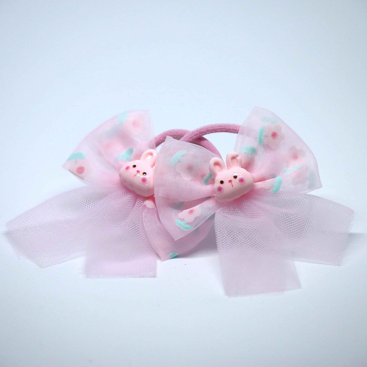 Pink Bunny Bow Hair Ties || Rubber Bands