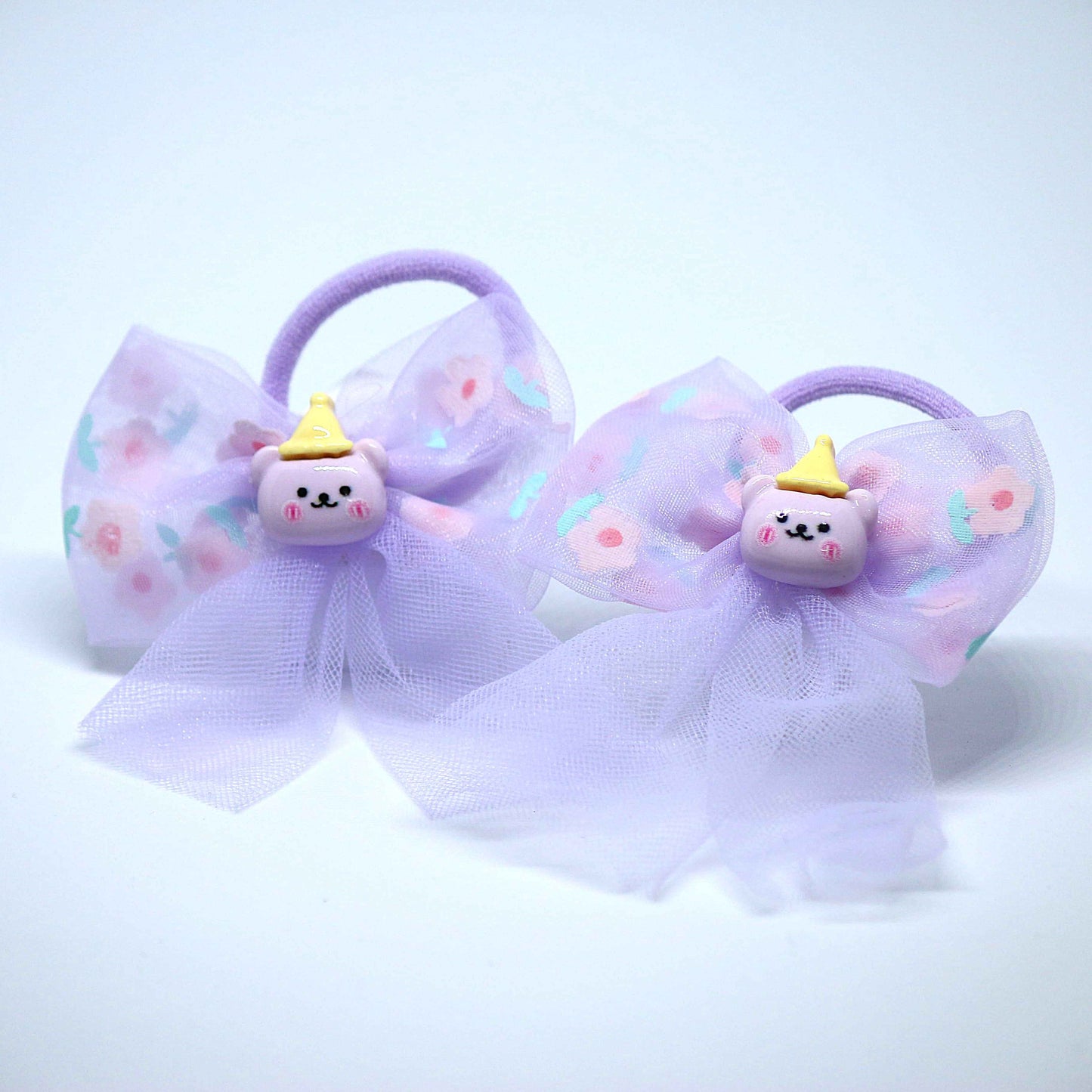 Purple Party Bear Bow Hair Ties || Rubber Bands