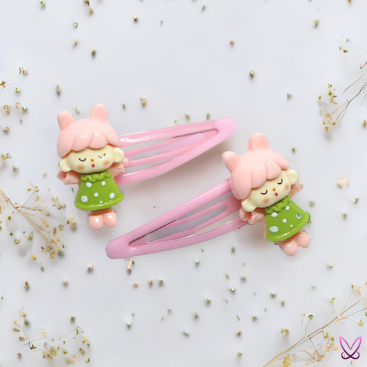 Pink Polka Girl Hair Clips