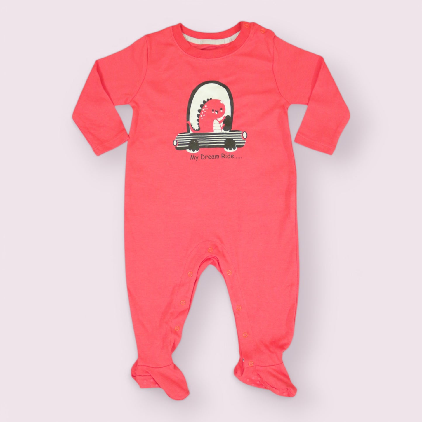 Dino Drive Snap-Button Footed Romper