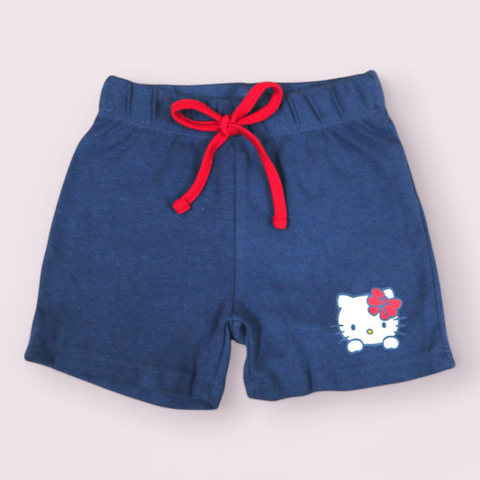 Navy Blue Cotton Shorts with Adorable Kitty Print