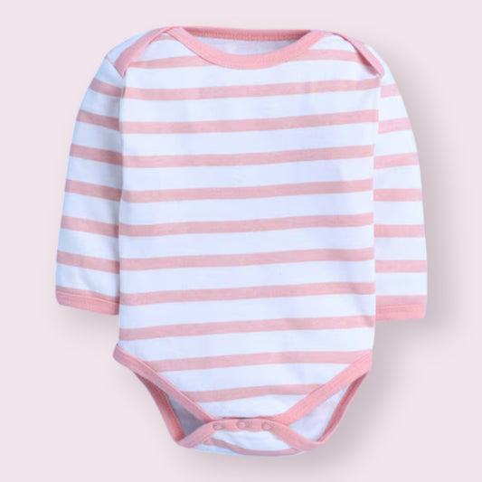 Pink & White Striped Long-Sleeve Baby Onesie