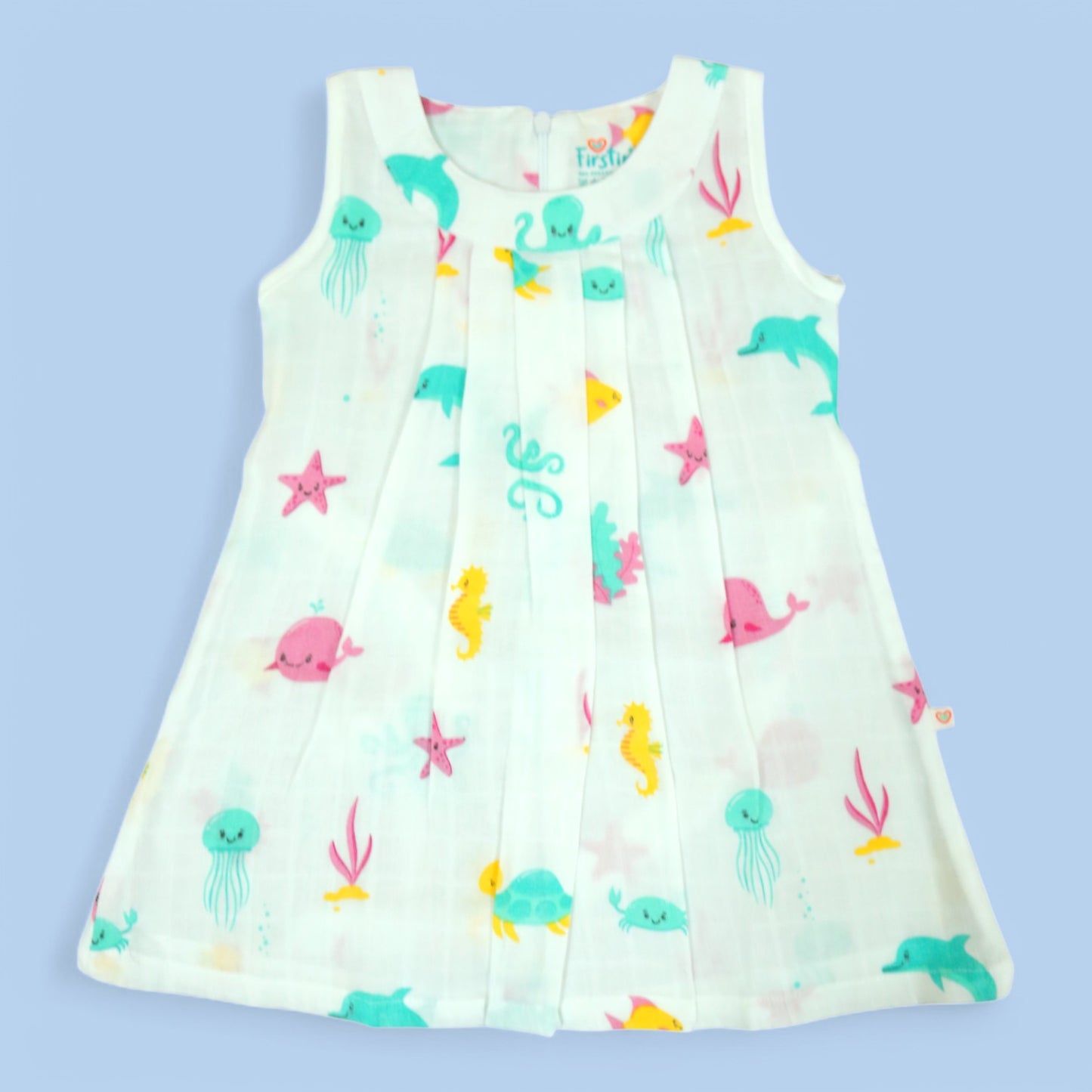 Ocean Wonderland Sleeveless Frill Muslin Frock
