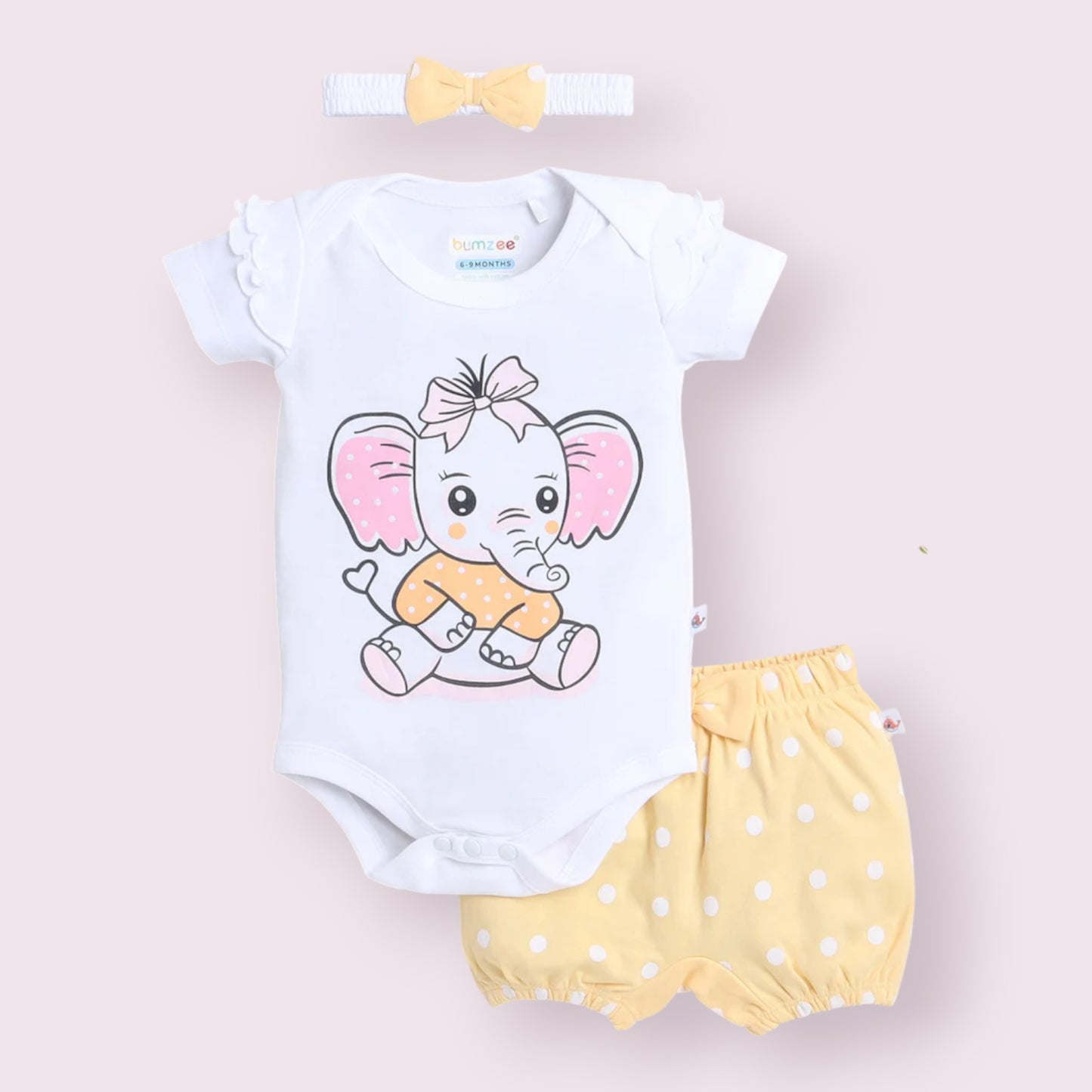 Adorable Elephant Baby Romper & Polka Dot Bloomers Set with Headband
