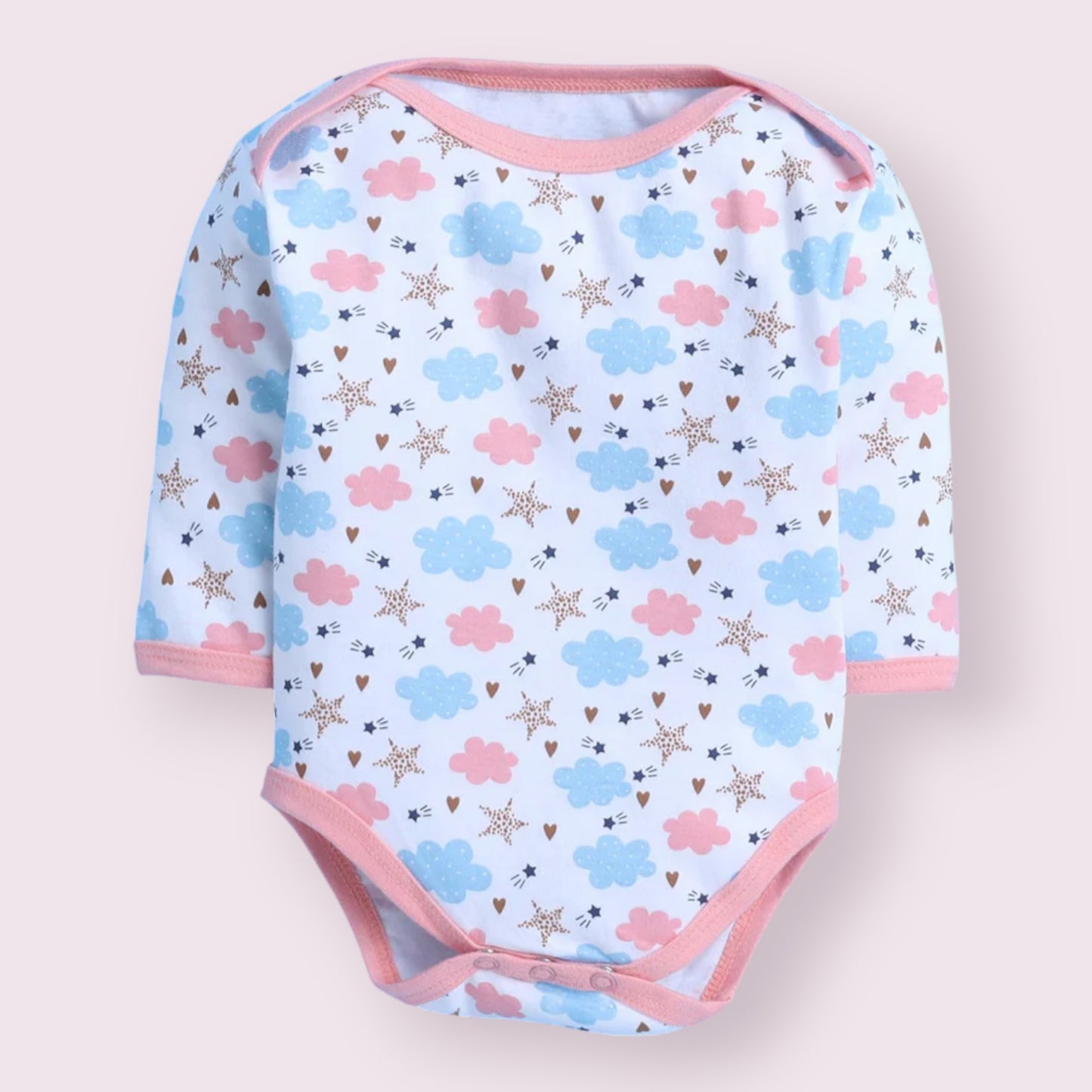 Pink & Blue Cloud Print Long-Sleeve Bodysuit – Cozy Cotton Onesie