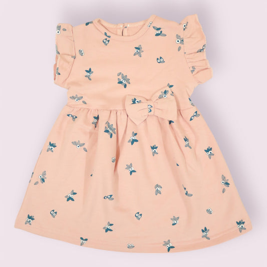 Peachy Owl Frill-Sleeved Frock
