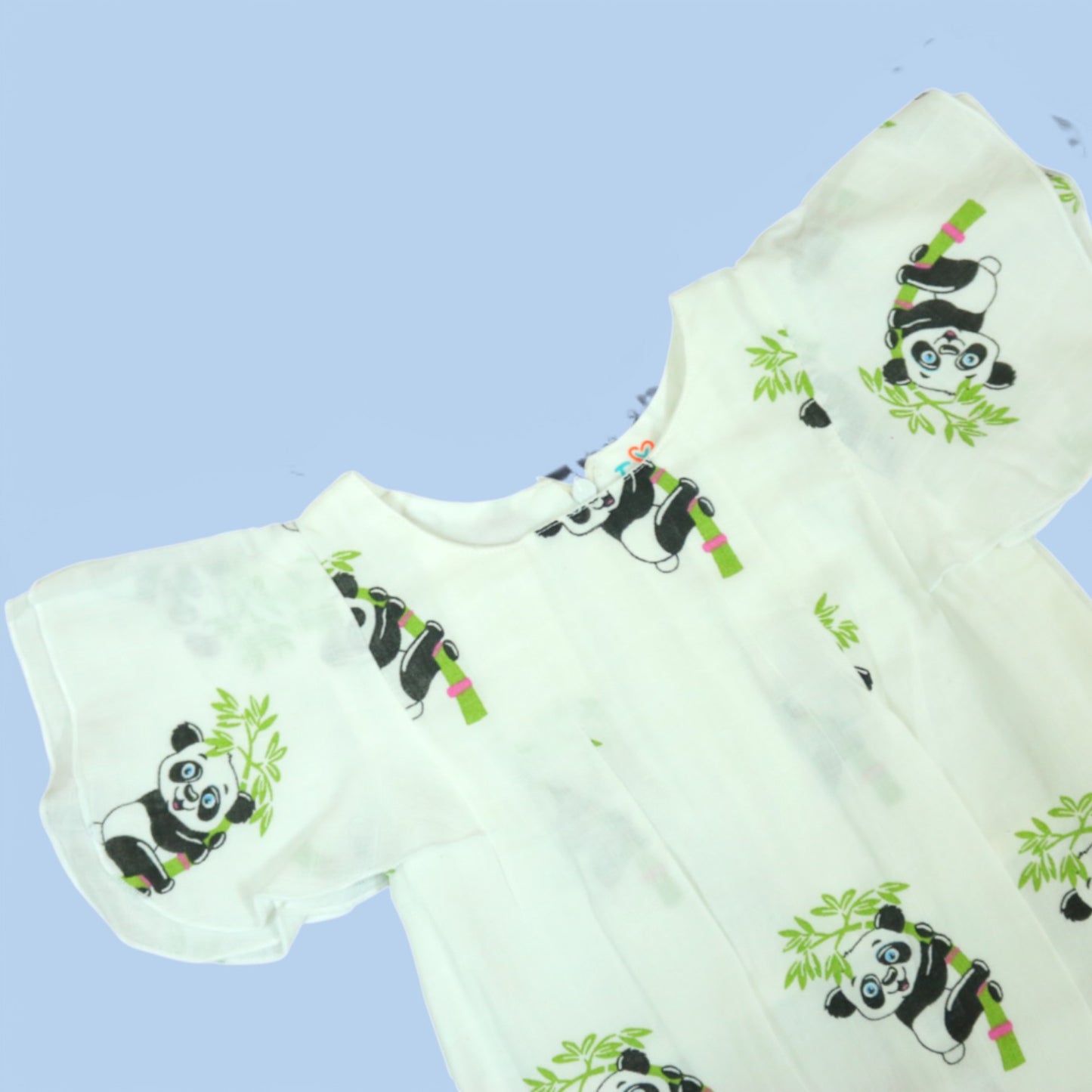 Panda Themed Butterfly-Sleeved Muslin Frock