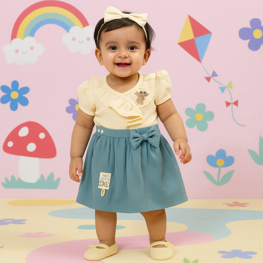 Cream & Teal Ruffled Skirt Set – Elegant Party Ensemble