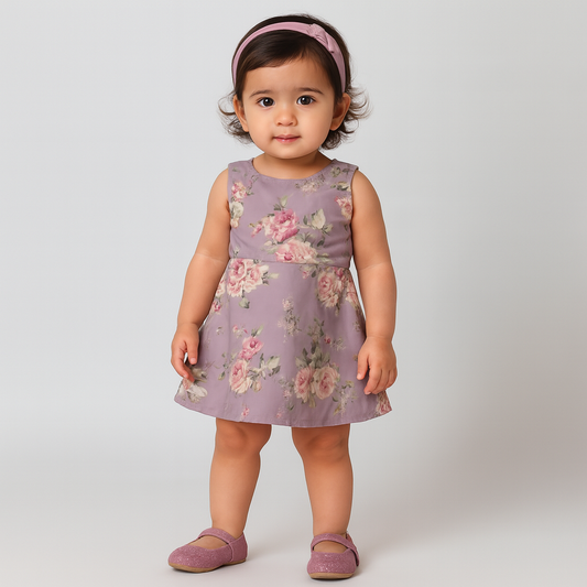 Lilac Floral Sleeveless Party Frock